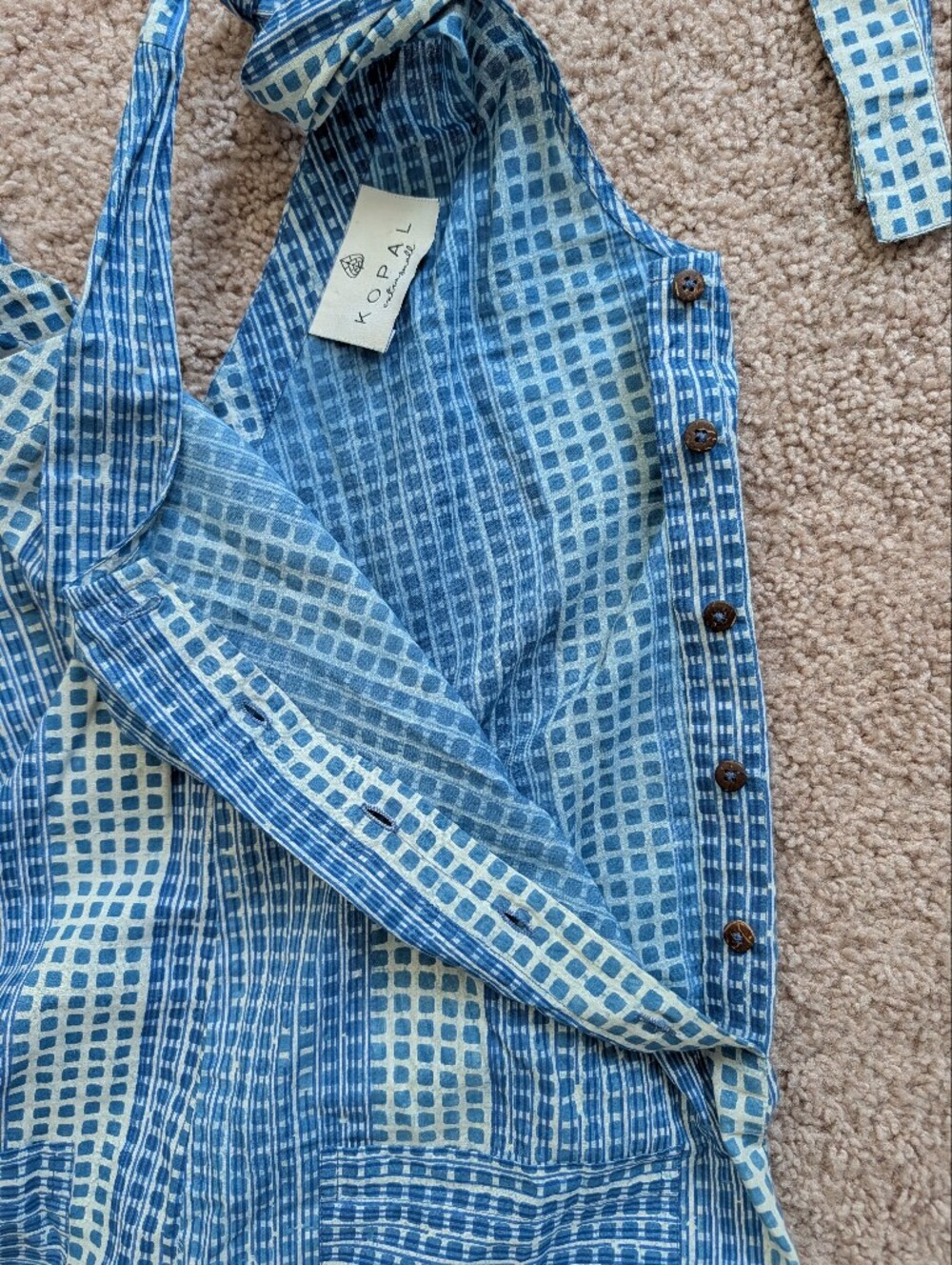 Anthropologie Kopal Womens Blue Checker Tie-Shoulder Wide Leg Jumpsuit Size XS - Picture 9 of 15